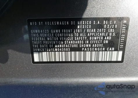 2020 Volkswagen Jetta 1.4T R-Line/1.4T S/1.4T Se from USA, damaged, VIN 3VWCB7BU1LM043583